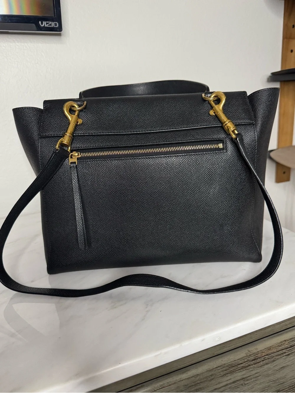 Céline Celine Belt Bag Leather 2 Way Handbag Black EUC